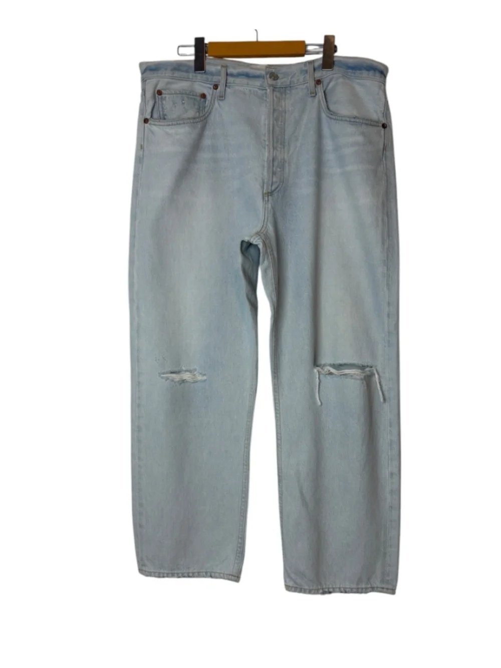 NWT AGOLDE 90s Mid Rise Straight Crop Jeans Distressed Light Wash Size 29 - Picture 6 of 12